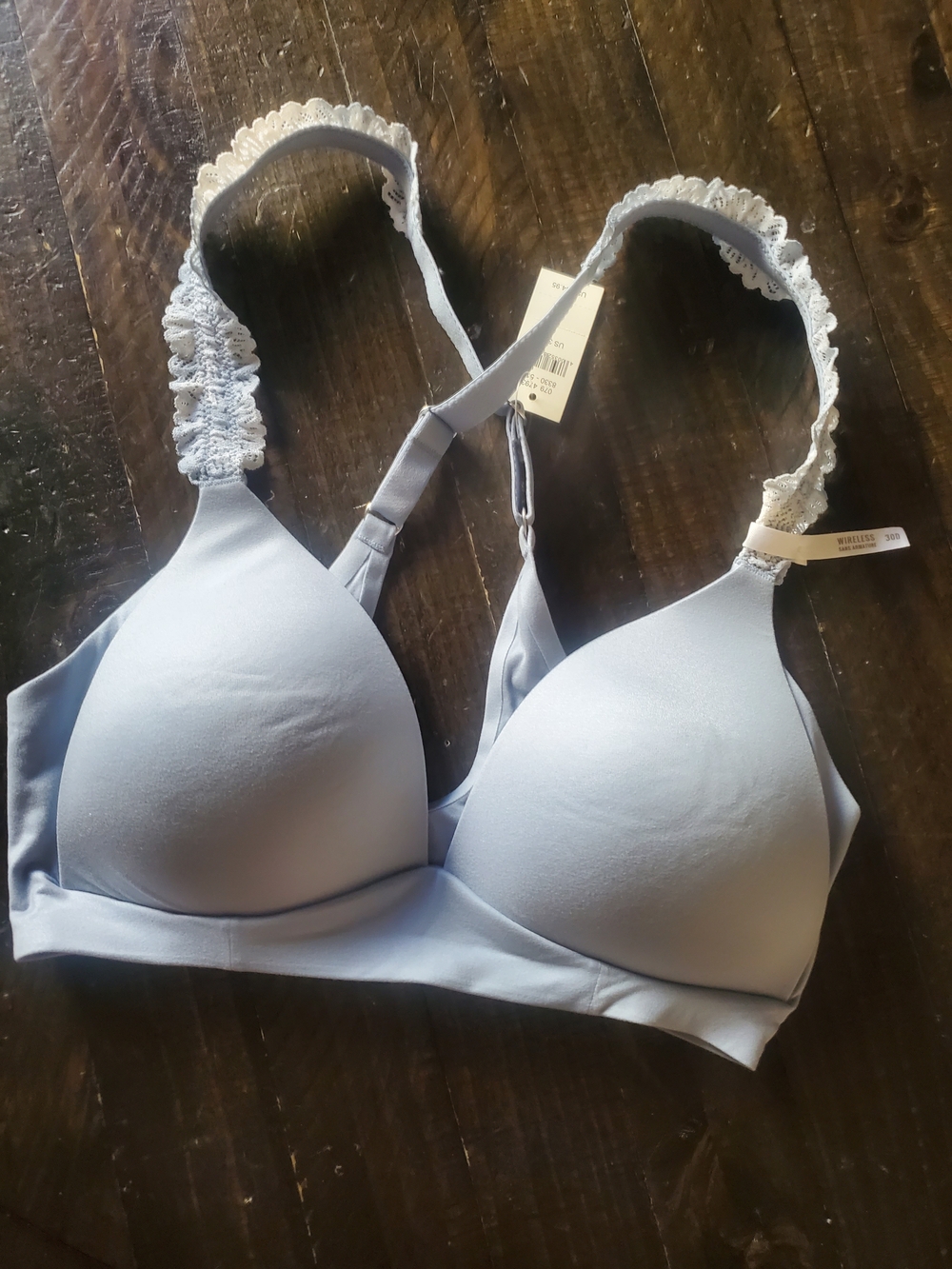 aerie Pale Blue Lace-Trim Wireless T-Shirt Bra